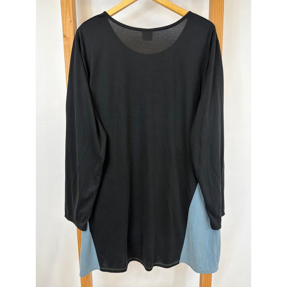 NWT Et Lois USA Made Black Gray Blue Scoop Neck Long Sleeve Tunic Top Size 2X - Picture 4 of 9